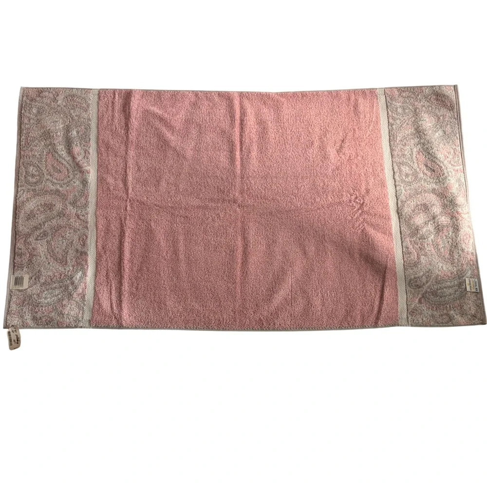Royal Velvet Fieldcrest Paisley Bath Towel 49x27.5 Pink Grey 100% Cotton VTG USA